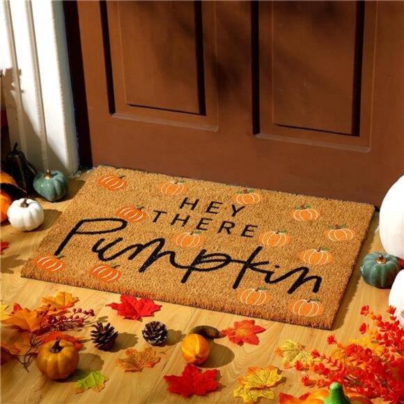 Hey There Pumpkins Doormat Fall Coir Welcome Pumpkins Door Mat 24 x 16 Inch - Picture 1 of 7